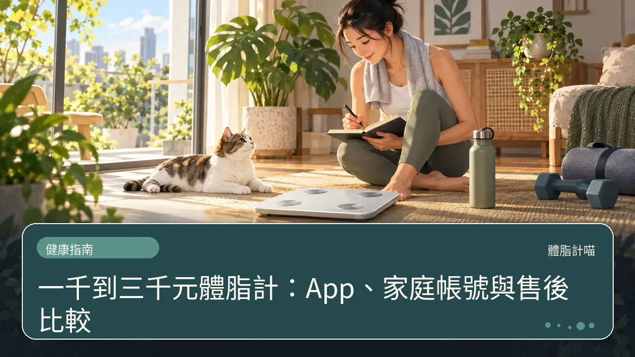 一千到三千元體脂計：App、家庭帳號與售後比較主題插畫