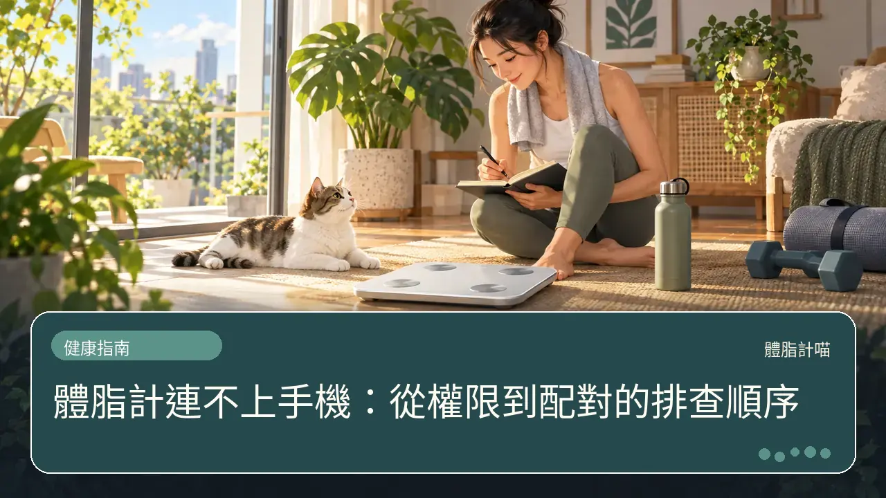 體脂計連不上手機：從權限到配對的排查順序主題插畫