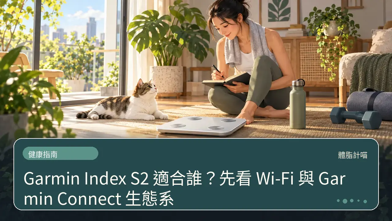 Garmin Index S2 適合誰？先看 Wi‑Fi 與 Garmin Connect 生態系主題插畫