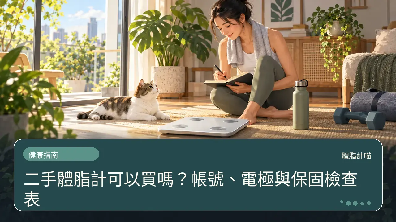 二手體脂計可以買嗎？帳號、電極與保固檢查表主題插畫
